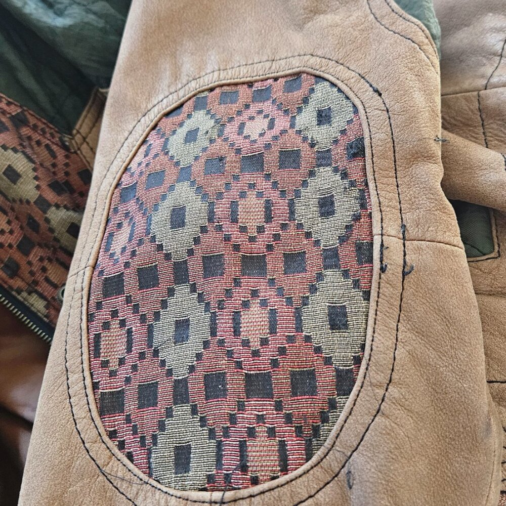 Leather & Suede Patchwork bomber jacket, vintage women's style - Picture 6 of 9